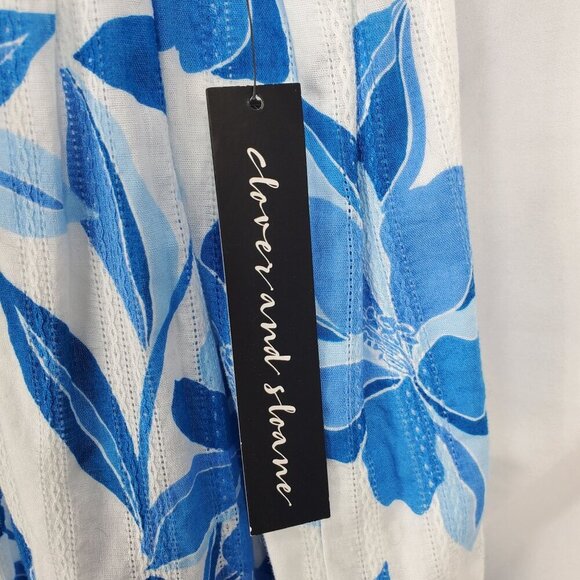 Clover And Sloane Women's Blue Fit & Flare Dress Floral Ruffle Size L (C-7) - Picture 9 of 13